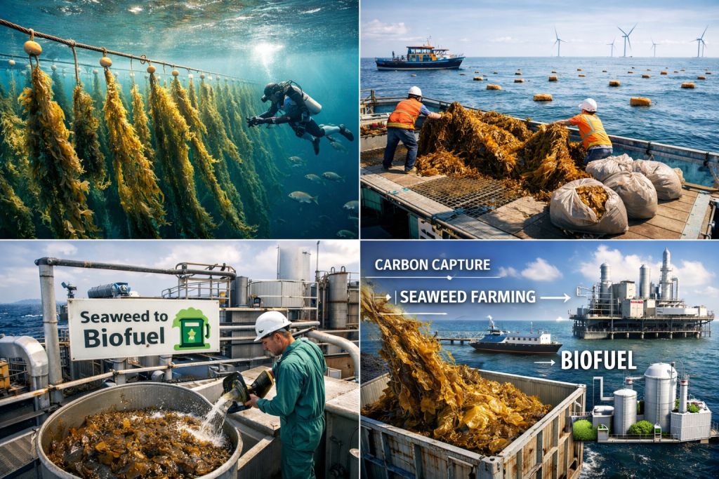 Ocean farming seaweed agriculture for carbon capture and biofuel